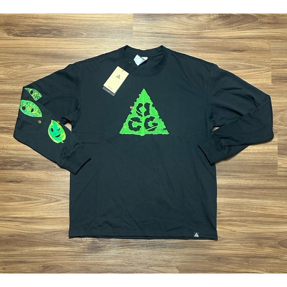 Nike ACG Long Sleeve Ants T-shirt  Black/Green Men Sz M Loose Fit (HJ0802-010)
